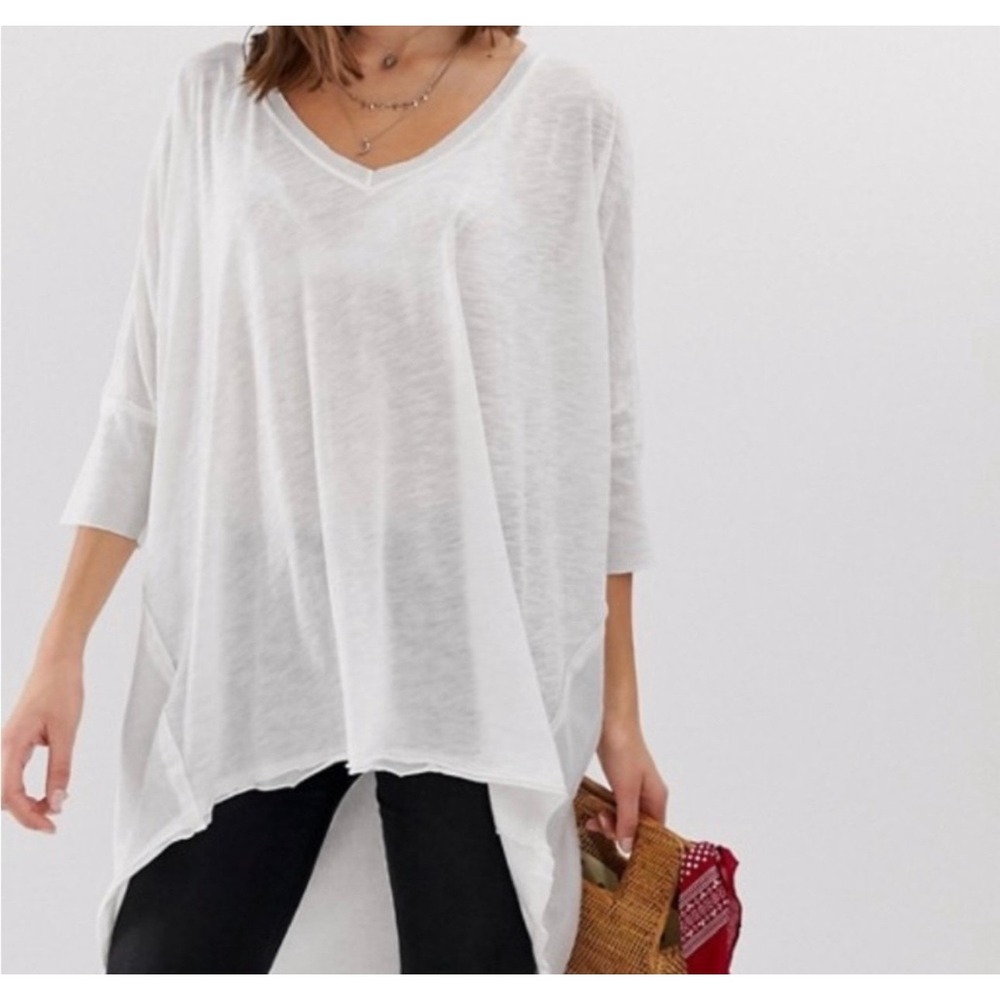 Free People We The Free Catch Waves High-Low Oversized T-Shirt White Size XS